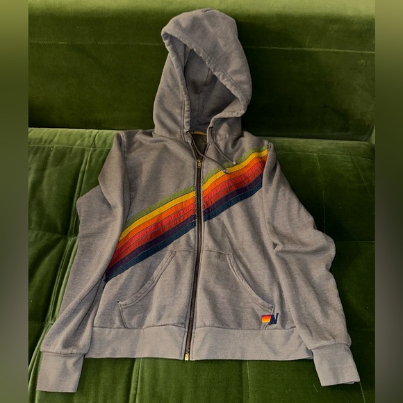 Aviator Nation Disco 7 Stripe Zip Up Hoodie - Heather Grey - Unisex Large - EUC - Picture 2 of 9